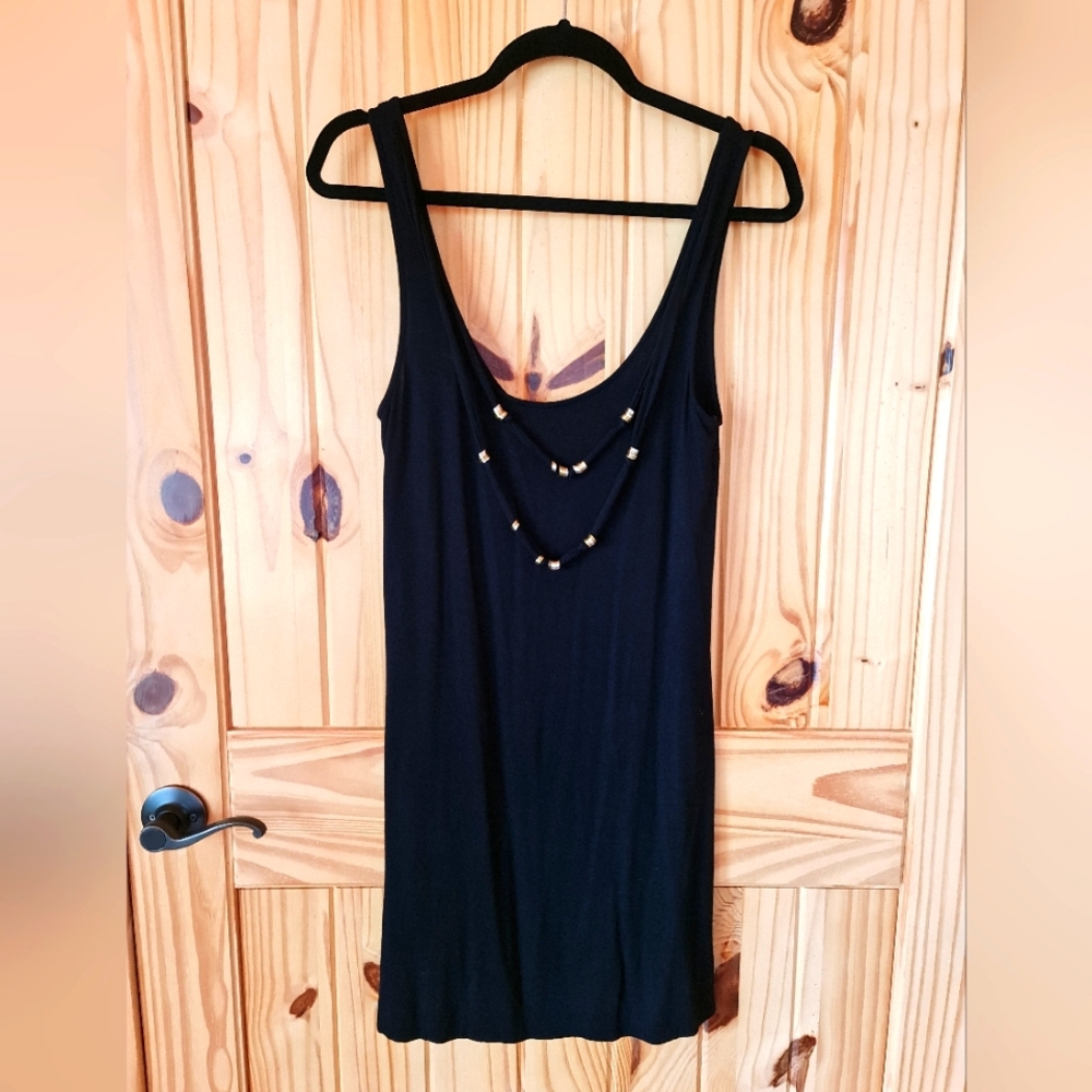 BCBGeneration Black Knee Length Tank Dress Cover Up Metal Trim Size M NWT